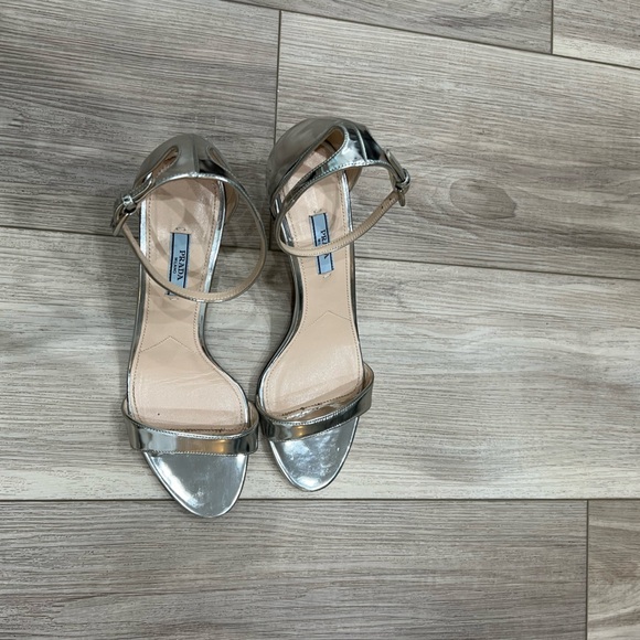 Prada Silver Kitten Heel Sandal | Size 38 - Picture 2 of 6